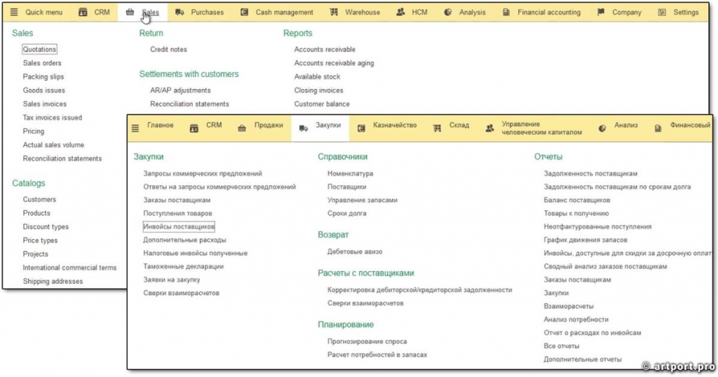 Purchases and sales in the accounting system in selected languages